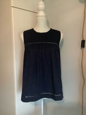 Sleeveless Navy Embroidered Yoke Top
